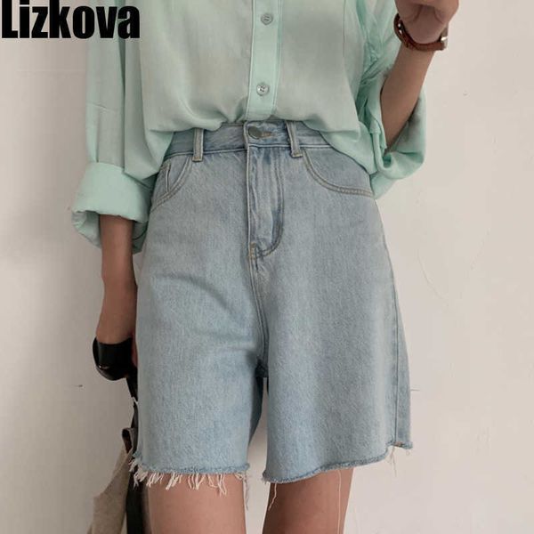 

lizkova korean high waist wide leg denim shorts women summer blue vinatge shorts jeans feminino tassel pantalones cortos 210611, White;black
