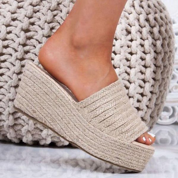 

slippers platform women summer open toe wedges sandals ladies high heels espadrilles shoes big size black slides flip flops