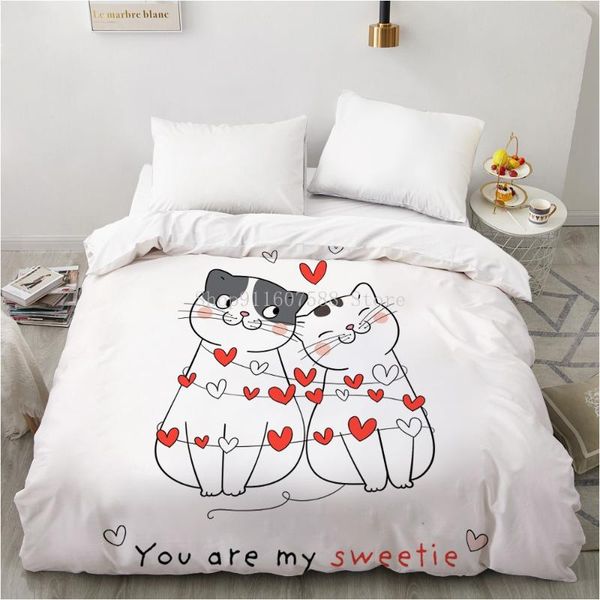 

bedding sets home textile cartoons cute cat quilt cover duvet pillow case boy girl 2/3pcs set king  twin size