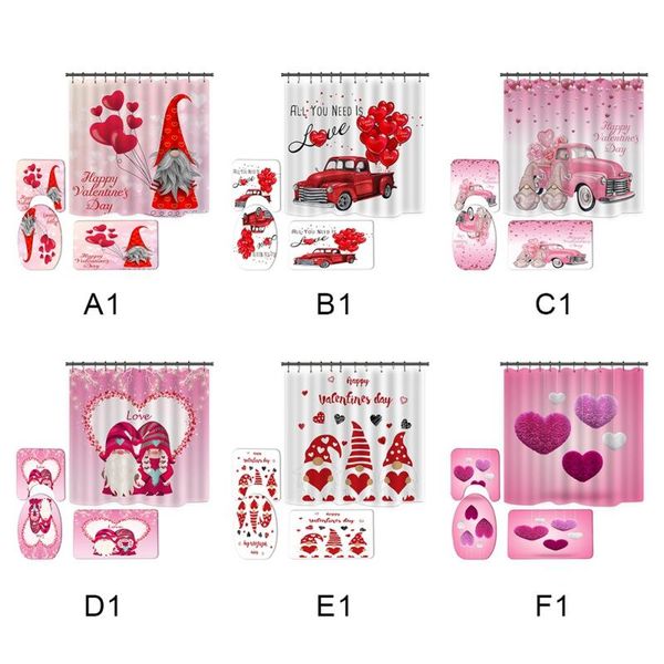 

romantic valentine's day shower curtain 4-piece toilet mat u-pad set 70.8 "shower for home / el party decoration & drapes