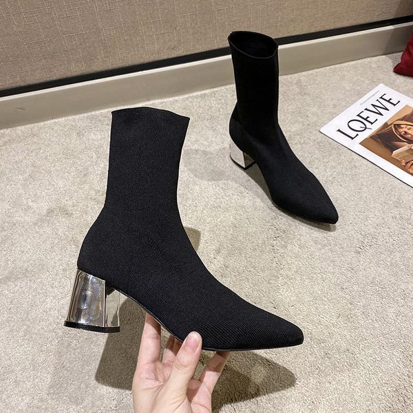 

boots 2021 women's shoes autumn winter elastic socks women high heel fashion woman elegant ankle ladies, Black