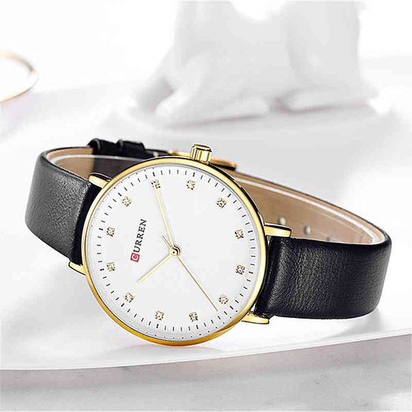 Top Curren Women Watches Damen Japanische Luxus-Quarz-Armbandwatch-Ultra-dünner Lederbandmodie Fashion wasserdichte Uhr Reloj Mujer 210517