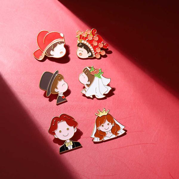

chinese style alloy brooch creative lovely bridegroom and bride series paint badge clothing accessories, Gray