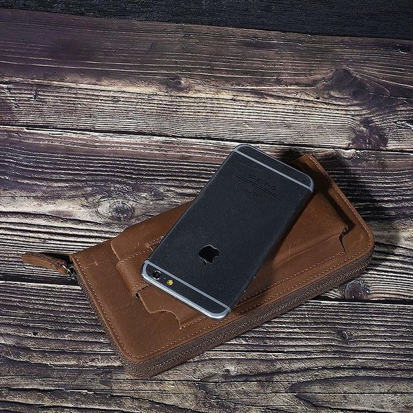 

card holders bycobecy retro crazy horse skin men long wallet cowhide handbag business casual zipper genuine leather mobile phone purse, Brown;gray