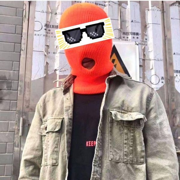 

hats, scarves & gloves sets full face cover mask three 3 hole balaclava knit hat army tactical cs winter ski cycling beanie scarf warm masks, Blue;gray