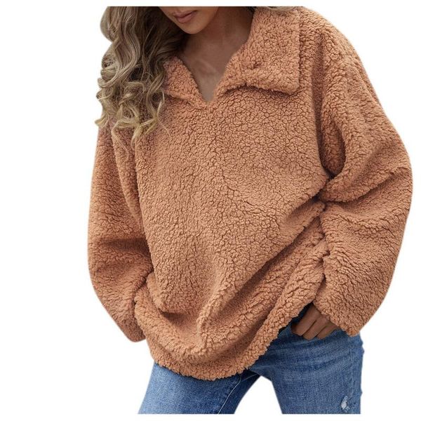 

women's hoodies & sweatshirts solid color pullovers women turn-down collar sweatshirt casual faux fur pullover autumn winter coat #t3g, Black