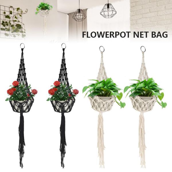 

other garden supplies flower hanging pot rope net macrame plant hanger courtyard planter basket for home wall decoration beige black