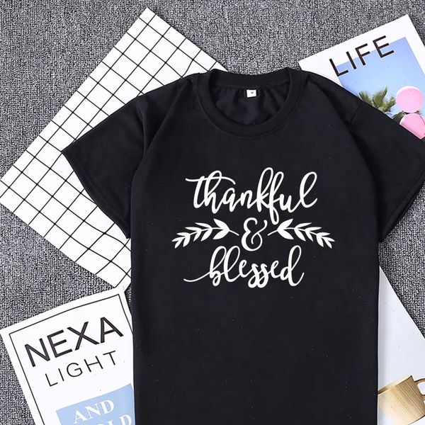 

hillbilly thankful women t shirt blessed aesthetics graphic leaves casual summer cotton round neck tumblr tees, White