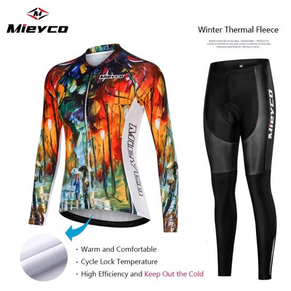 

racing sets women winter warm cycling jersey set mountian bicycle clothing thermal fleece long sleeve bike clothes, Black;blue