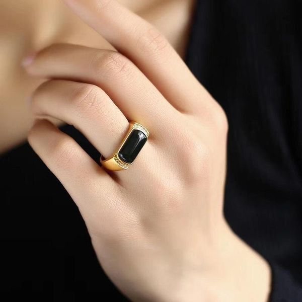 

cluster rings black agate zircon diamonds gemstones 18k gold color jewelry bijoux bague vintage fashion accessories business party gifts, Golden;silver
