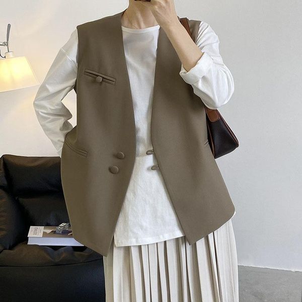 

women's vests korean women khaki short blazer vest v-neck loose casual single breasted ladies sleeveless waistcoat veste femme summer 2, Black;white