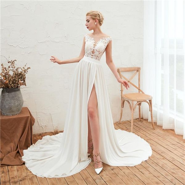 

party dresses ivory chiffon long pleated evening dress appliques with split a line prom illusion button women, White;black