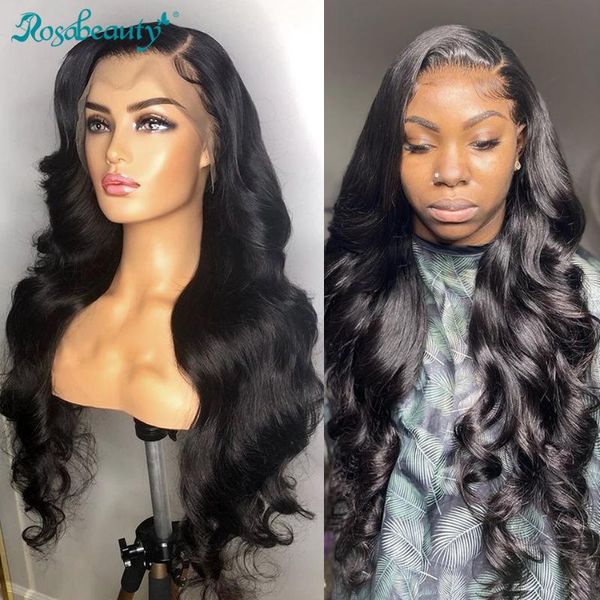 

lace wigs rosabeauty 250 density body wave 32 inch 13x4 front human hair wig brazilian water curly 13x6 transparent frontal, Black;brown