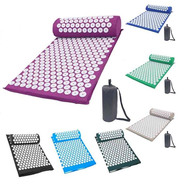 

acupressure mat head neck back pain relief foot massage cushion pillow yoga spike acupuncture pad needle massager