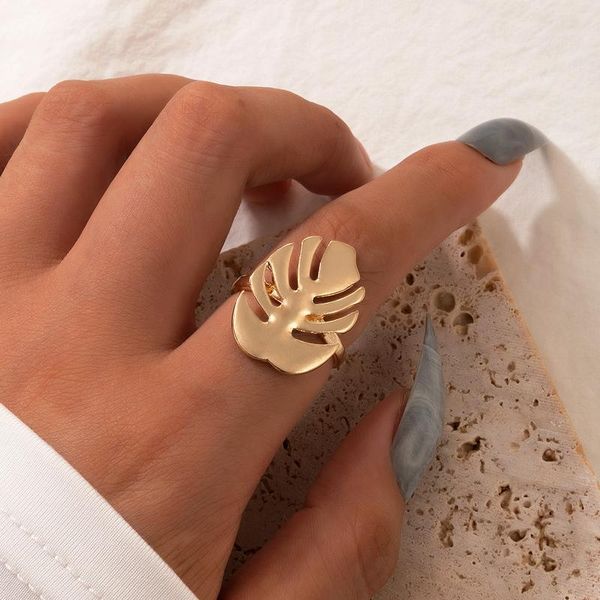 

cluster rings simple leaves ring for women creative geometry gold alloy finger girls birthday jewelry accessories anillos 20513, Golden;silver