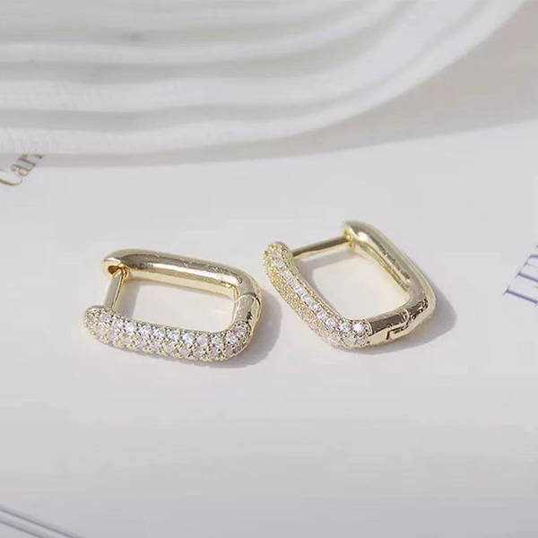 

hoop & huggie personality creative simple earrings micro-inlaid zircon square geometric circle for women party jewelry, Golden;silver