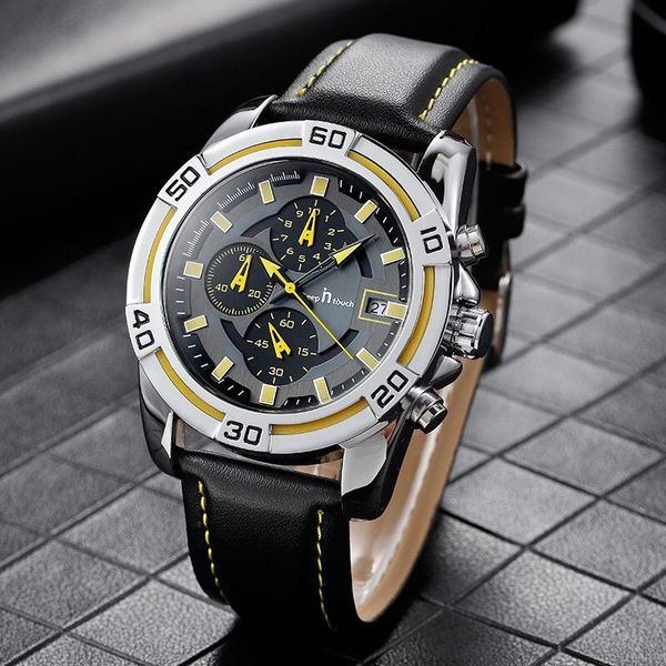

wristwatches fashion brand men watch leather quartz watches reloj hombre subdials work sports man wristwatch montre homme, Slivery;brown