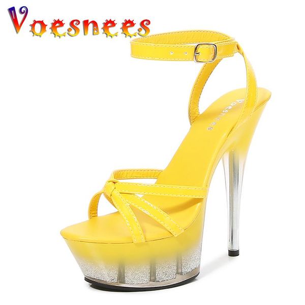 

voeseees brand women shoes gladiator platform clear heel thin heels ankle strap sandals bling fashion girls shoe show, Black