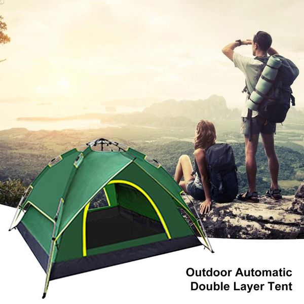 

double layer camping automatic popup tent waterproof lightweight large space 2-3 person easy setup tents for hiking travel beach and shelter