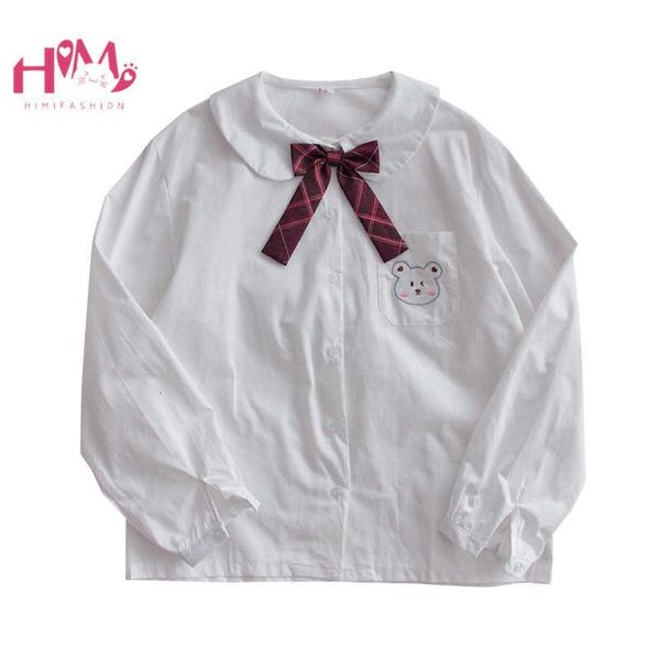 

women's blouses & shirts white teen girls autumn long sleeve kawaii bear blouse women harajuku cute bow tie jk school uniform