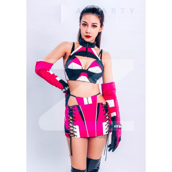 

stage wear nightclub female singer dance costume, Black;red