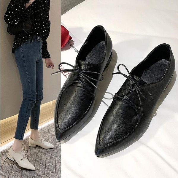 

dress shoes ladies small leather british style 2021 spring and autumn lace-up non-slip low-heeled retro women's, Black