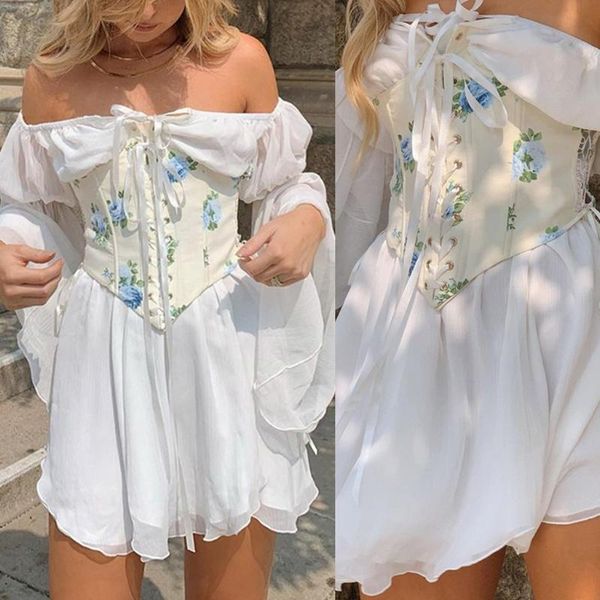 

belts white chiffon dress knee-length for women summer sundress long flared sleeves lady clothing sliming off shoulders hollow waist, Black;brown
