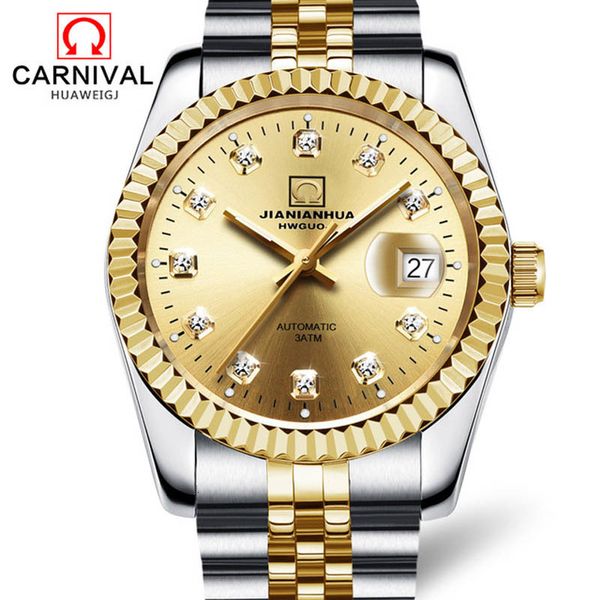 

carnaval men's watch mechanical gold luxury fashion fire rvs sports es automatic clock relogio masculino, Slivery;brown