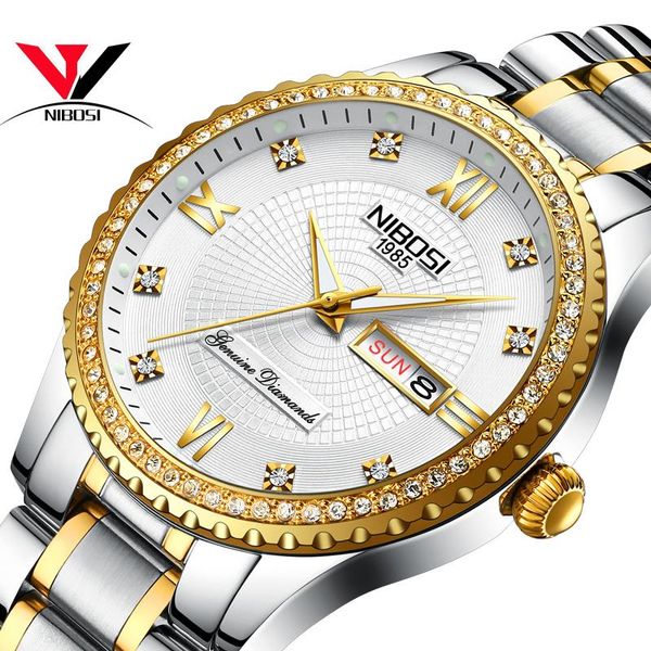 

wristwatches relogio masculino nibosi 2021 men watch waterproof famous male clock quartz watches golden wristwatch, Slivery;brown