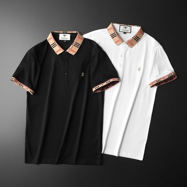 

fashion t shirts men's short sleeve embroidered mercerized cotton lapel polo shirt 2021 summer, White;black