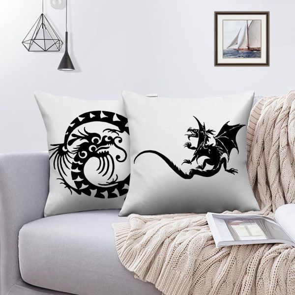 

cushion/decorative pillow fuwatacchi white and black cushion cover dragon pattern printed throw covers for home sofa decor pillowcases funda
