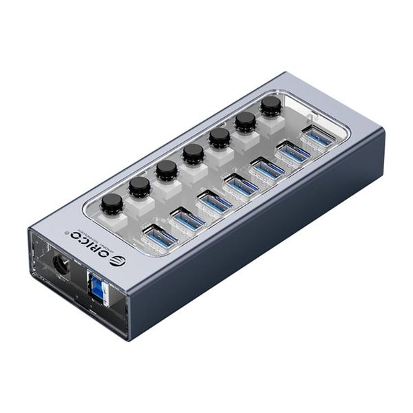 

hubs at2u3-7ab 5gbps usb-a 3.0 hub power adapter multi 7 ports splitter extender for lapdeskdock station computer accessories