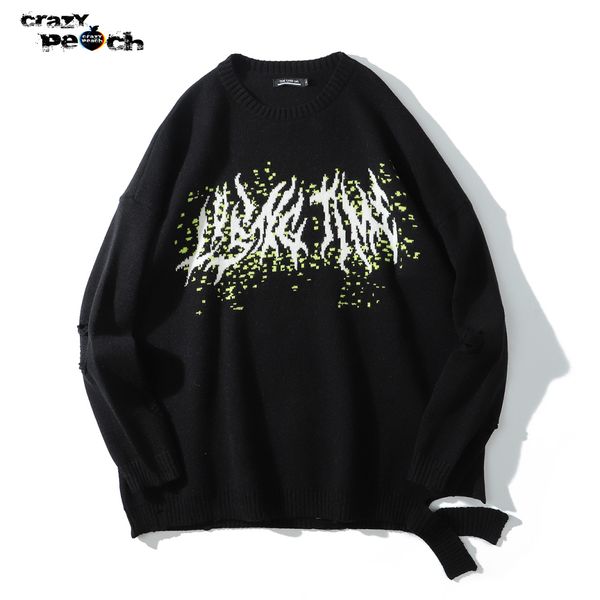 

y2k gothic anime sweater mens streetwear pullover autumn retro oversized digital knitted harajuku men graphic sweater, White;black