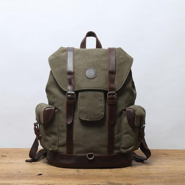 

backpack m421 vintage mountaineering leather lapbackpacks men/women school men travel bag canvas large capacity