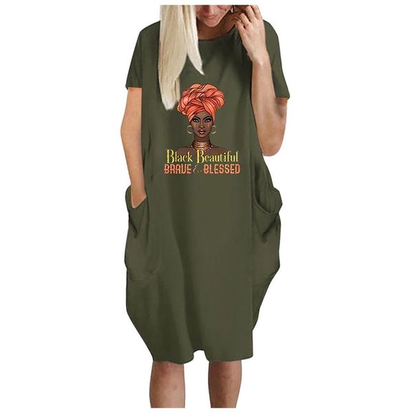 

casual dresses women summer dress funny personality character loose knee-length o-neck pocket home short-sleeved sundress, Black;gray