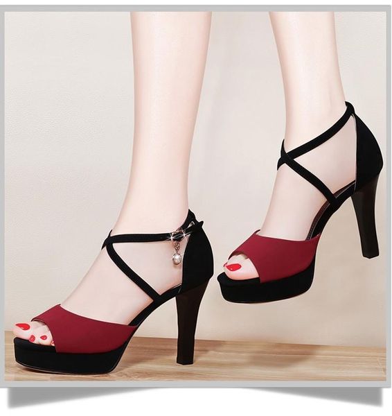 

sandals stiletto heels 2021 summer female shoe buckle strap espadrilles platform girls comfort high beige fashion closed, Black