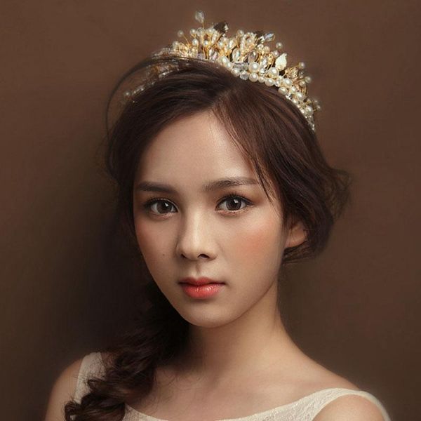 

hair clips & barrettes gold romantic crown baroque pearl rhinestone accessories bridal dress handmade headdress jewelry, Golden;silver