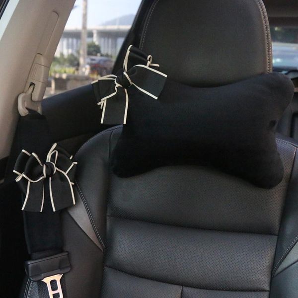 

seat cushions fashion bowknot universal car headrest neck pillow auto waist support supplies seatbelt accessories interior for women