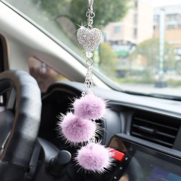 

bling car mirror accessories creative rear view crystal hanging charms lucky pink plush ball pendant automobile ornaments interior decoratio