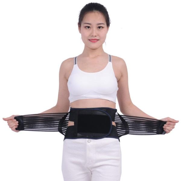 

breathable self-heating waist lumbar support brace belt lower double adjust back pain relief, Black;gray