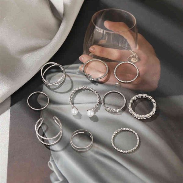 

10pcs punk gold silver color wide chain rings set for women girls fashion irregular finger thin gift 2022 knuckle jewelry