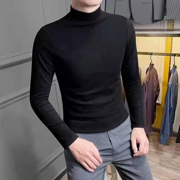 

men's sweaters 2021 winter turtleneck black brand knitted pullovers men solid color casual male sweater autumn knitwear, White;black