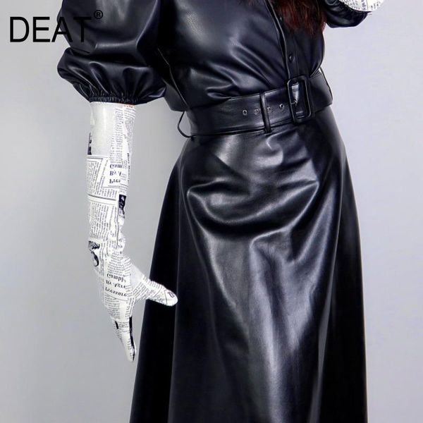 

five fingers gloves [deat] spaper printing long patent leather imitation bright black and white contrast fashion 2021 spring gd1118, Blue;gray