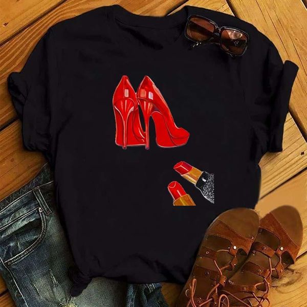 

women's t-shirt high heels printed t shirt women 90s cartoon graphic harajuku tee cute short sleeve black tshirt female tshirts, White