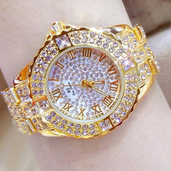 

wristwatches exquisite diamond women roman numerals watch gold for dress watches steel belt ladies wristwatch gift, Slivery;brown