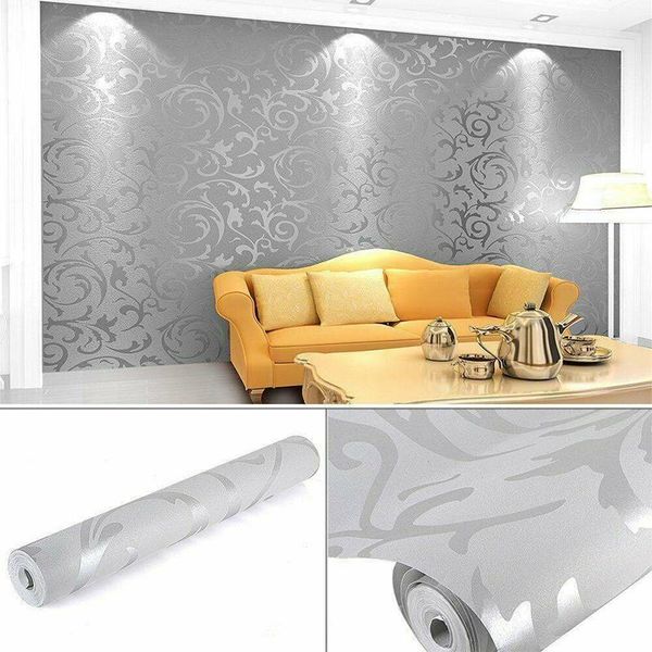 

wallpapers silver grey 3d embossed wallpaper roll home decor living room bedroom wall coverings floral luxury paper