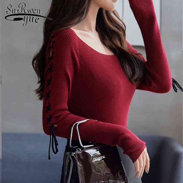 Sexy Slash Neck Pullover Abbigliamento donna Moda Autunno Inverno Maglione Donna Stile coreano Slim Fit rosso 5039 60 210521