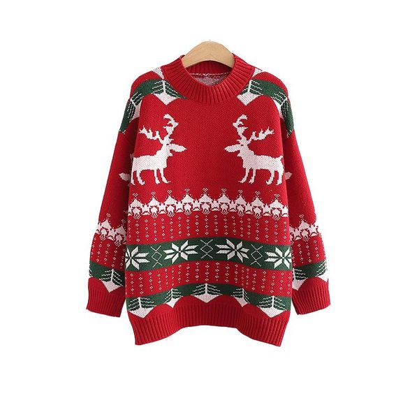 

women's sweaters fannic 2021 autumn and winter loose round neck christmas milu deer printed sweater for women, White;black