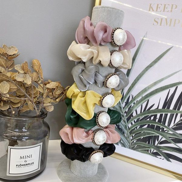 

chiffon lace pearl scrunchies hair ties ring rope rubber band splice horsetail women fashion accessories scrunchies1