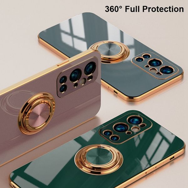 Custodie in silicone con supporto per auto ad anello per OnePlus 9 Pro 9Pro Cover posteriore in TPU con placcatura di protezione completa di lusso